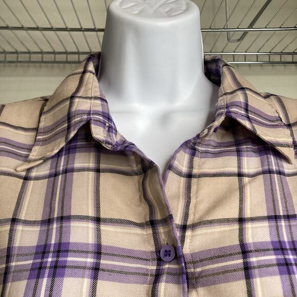 AUM The Voice Of Nature Plaid Flannel Button Up Shirt Est. Size L Sustainable - Picture 8 of 12